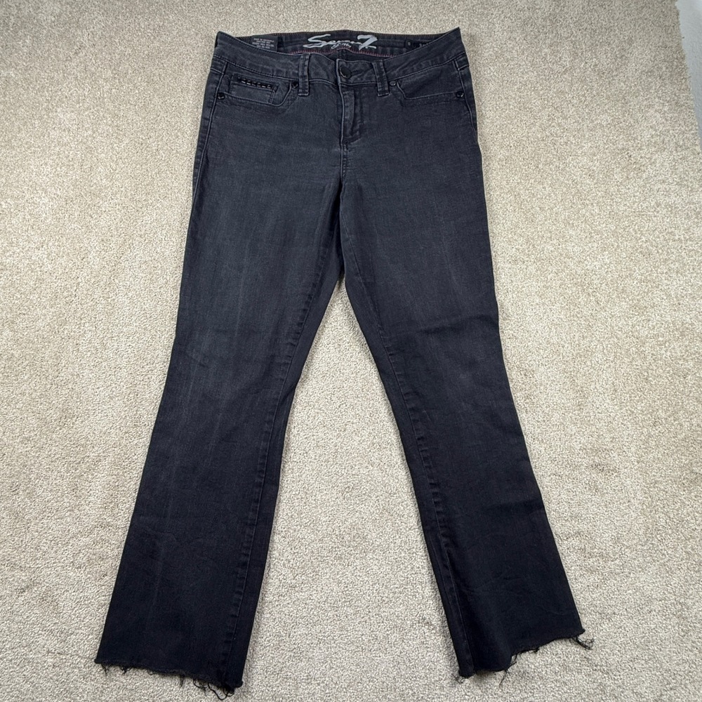 Seven7 Slim Boot Jeans Womens 10‎ Black Faded Raw Hem Studded Mid Rise Denim